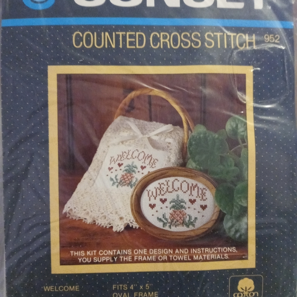 Sunset "Welcome" Cross Stitch Kit Size 4" x 5" Date 1983 Vintage
